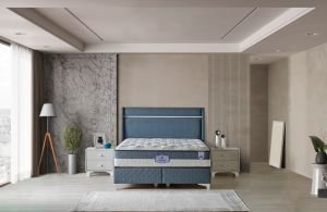 Aspendos Mavi 140 x 190 Çift Kişilik Yatak, Baza, Başlık Seti CB3311