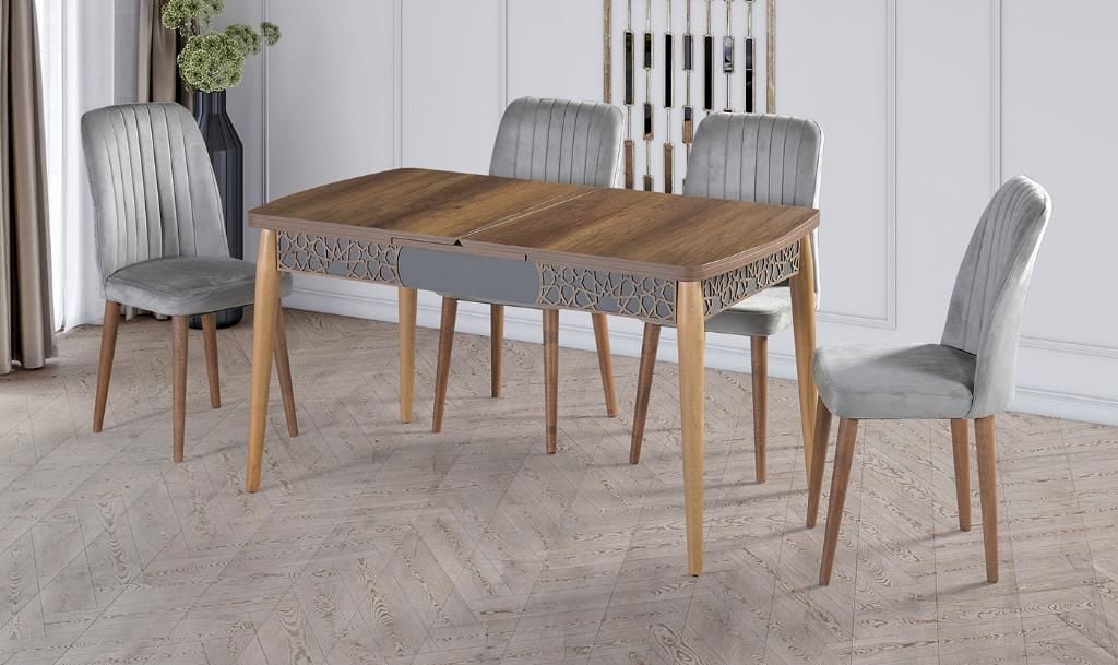 Kelebek Walnut & Anthracite Table and Chair Set GKR113