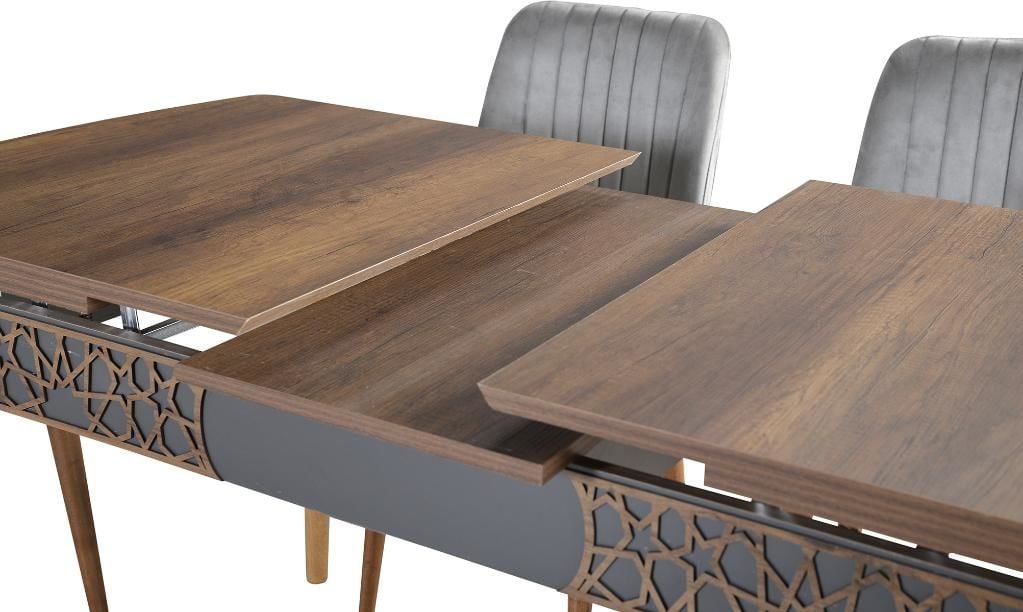 Kelebek Walnut & Anthracite Table and Chair Set GKR113