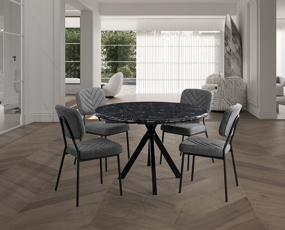 Round Siyah Mermer Yuvarlak Masa & Vira Sandalye Takımı HDR1283