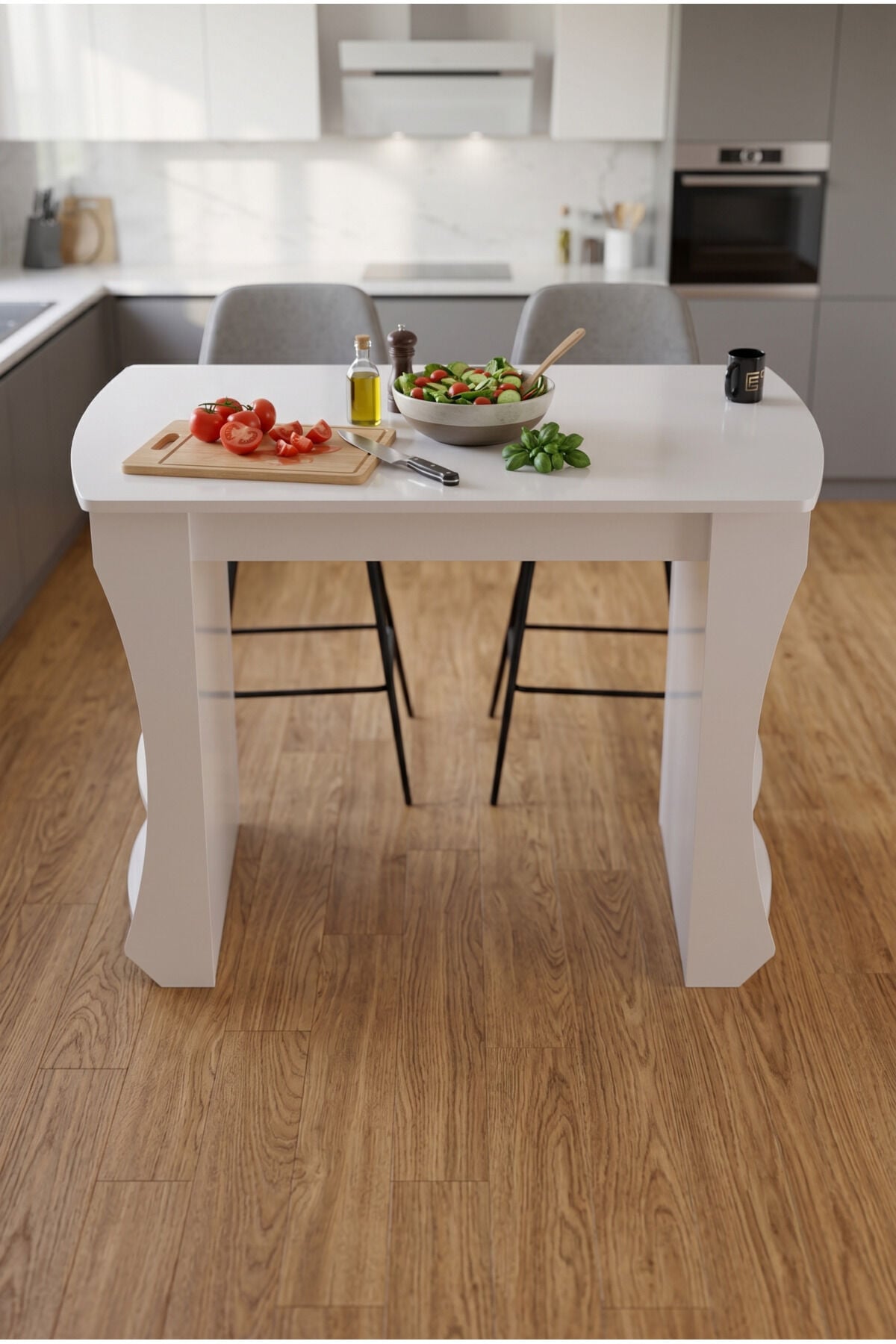 Kitchen Island Shelved Kitchen Bar Table Multi-purpose Preparation and Serving Table 9837 White