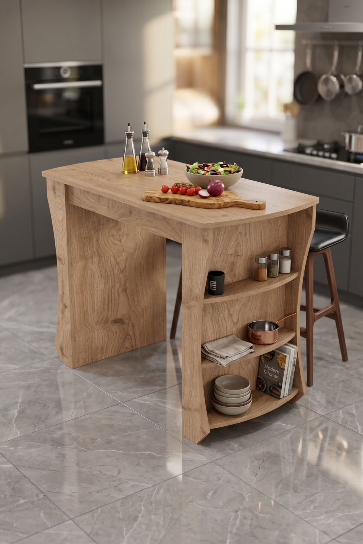 Kitchen Table Kitchen Island Island Table Bar Table Breakfast Table Shelved Multi-purpose Cabinet Modern Table 120x60 cm 9838 Basket