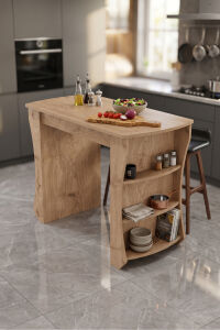 Mutfak Masası Mutfak Adası Ada Masa Bar Masası Kahvaltı Masası Raflı Çok Amaçlı Dolap Modern Masa 120x60 cm 9838 Sepet