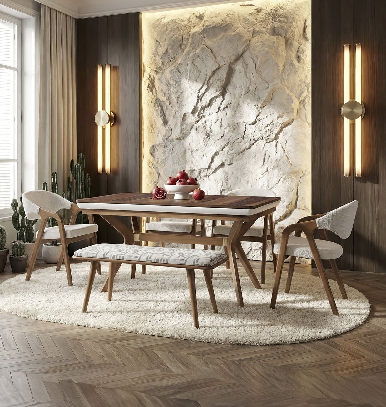 Eros Ceviz Masa & Nova Sandalye & Rüya Benç Takımı HDR1412