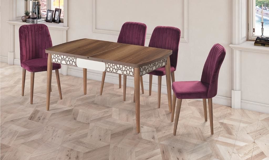 Kelebek Cream & Walnut Table Chair Set GKR115