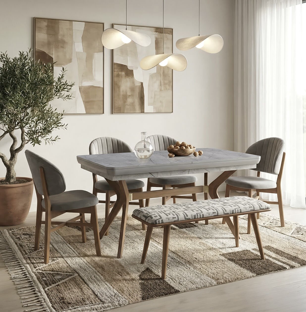 Eros Gri Masa & Favori Sandalye & Rüya Benç Takımı HDR1413