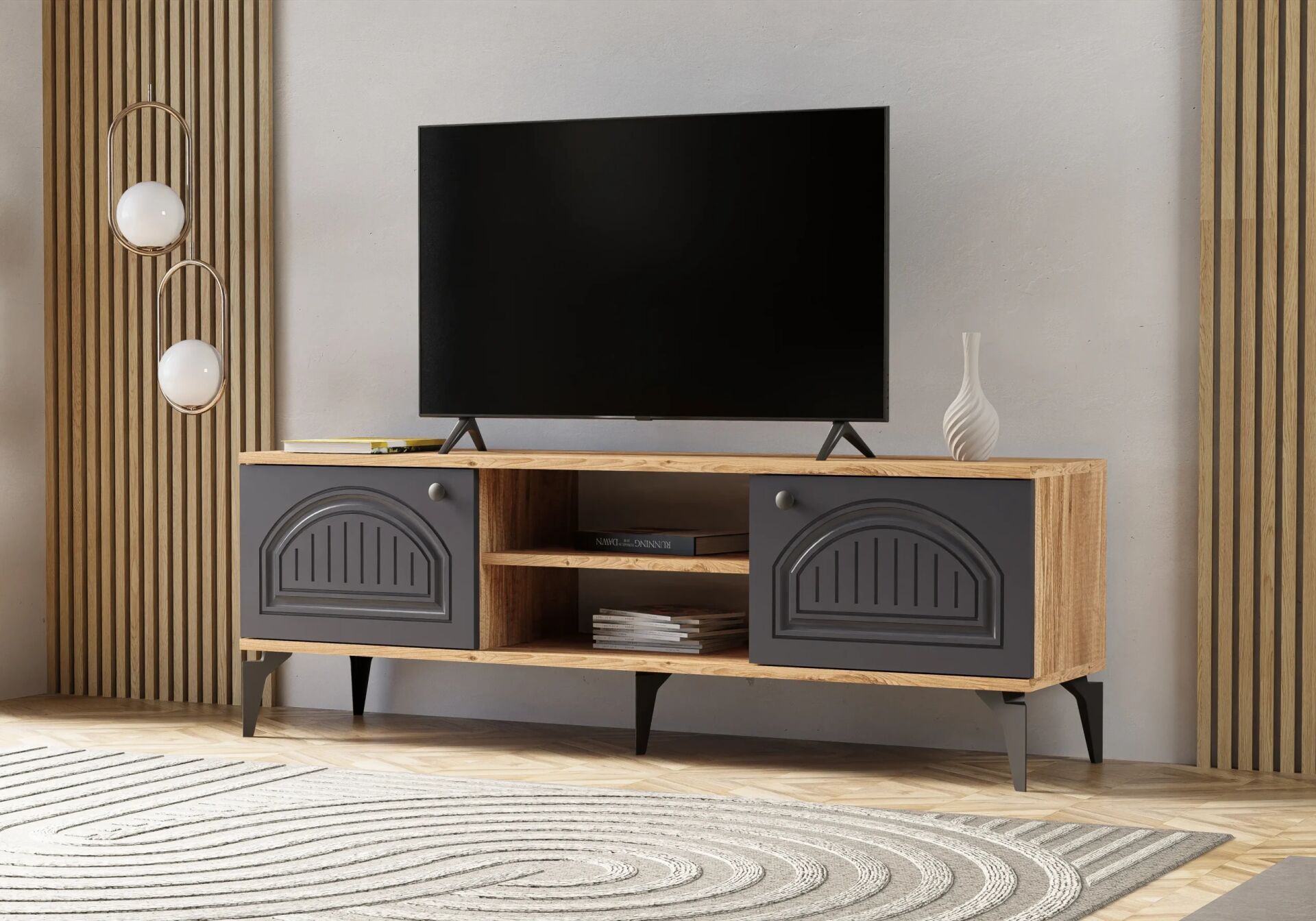 Bohem Atlantik Çam-Antrasit TV Sehpası TN0329