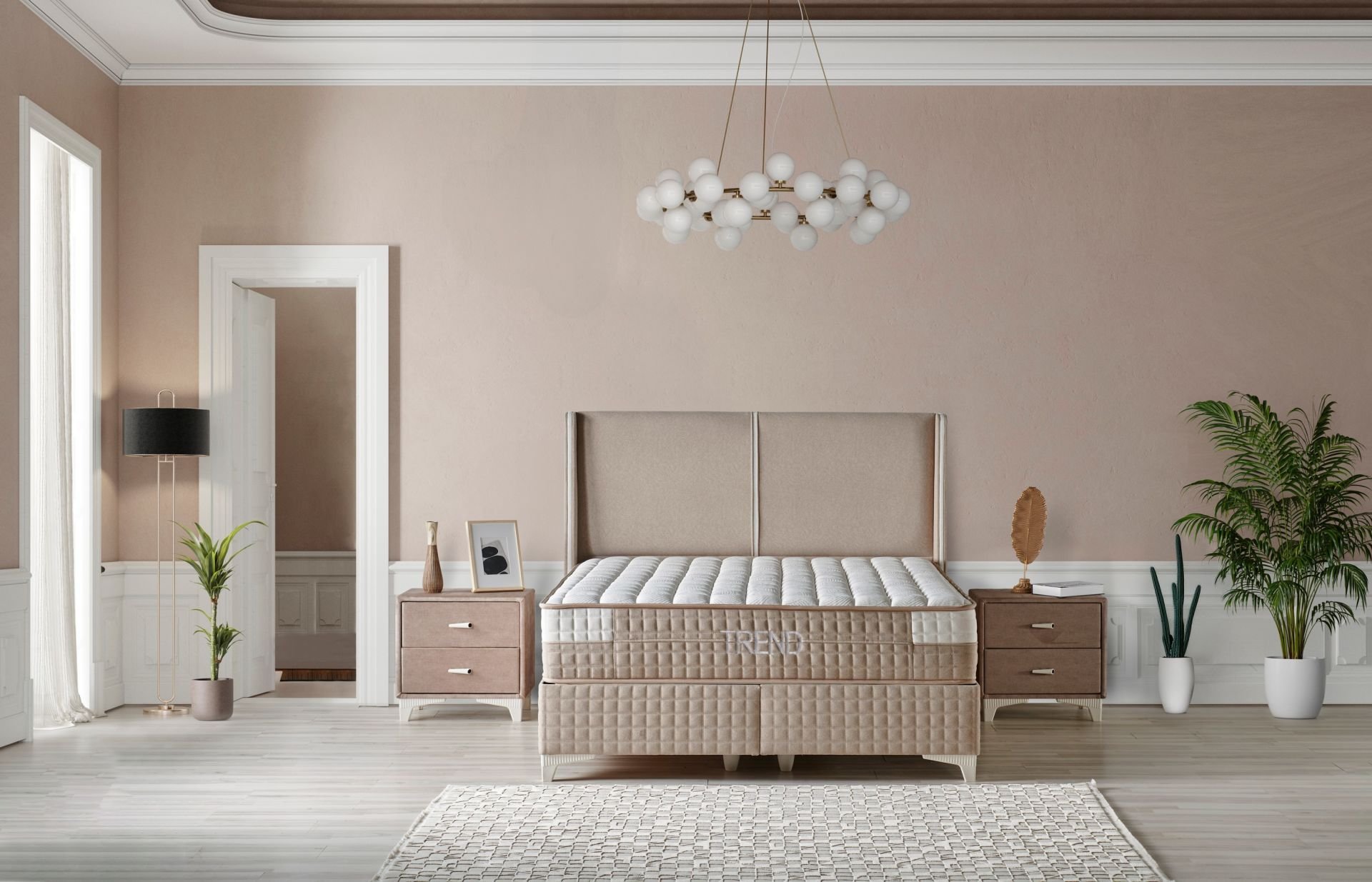 Trend Krem 120 x 200 Tek Kişilik Yatak, Baza, Başlık Seti CB3314