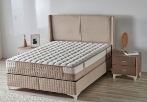 Trend Krem 140 x 190 Çift Kişilik Yatak, Baza, Başlık Seti CB3314