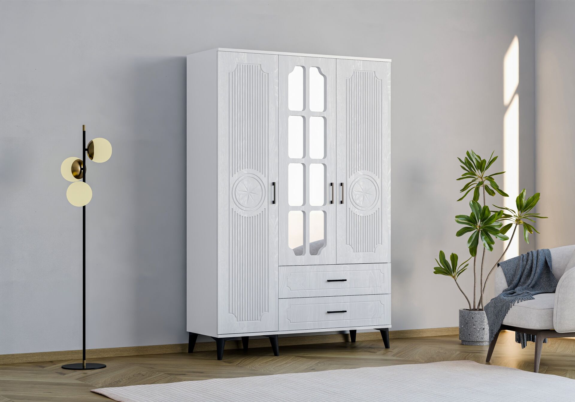 Uzay 3 Kapılı Dolap - Beyaz TN0378