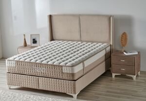Trend Krem 200 x 200 Çift Kişilik Yatak, Baza, Başlık Seti CB3314