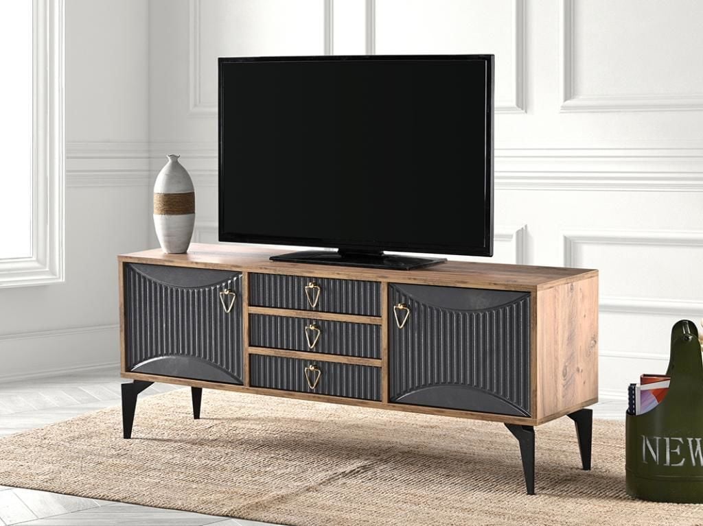 3 Çekmeceli Atlantik Çam-Antrasit Tv Sehpası TN0338