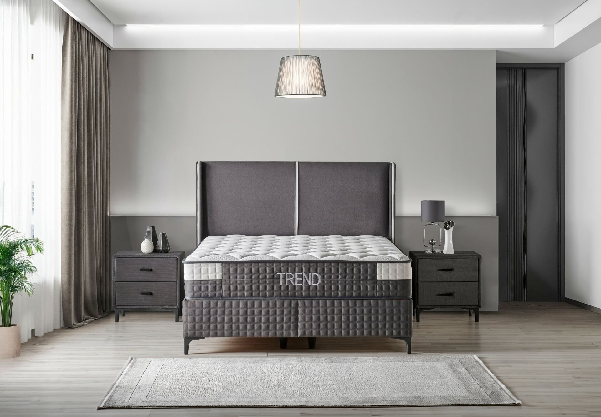 Trend Gri 120 x 200 Tek Kişilik Yatak, Baza, Başlık Seti CB3314