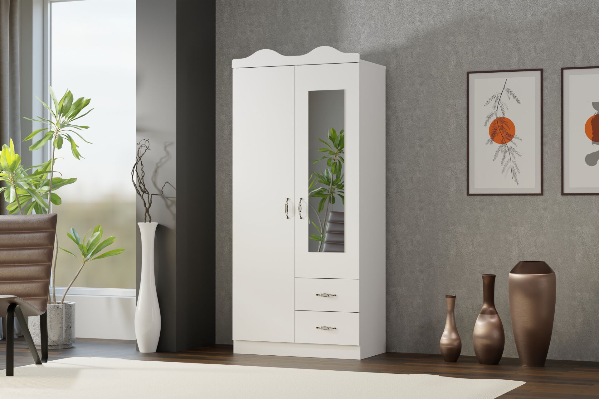 Taçlı 2 Kapılı Dolap - Beyaz TN0441