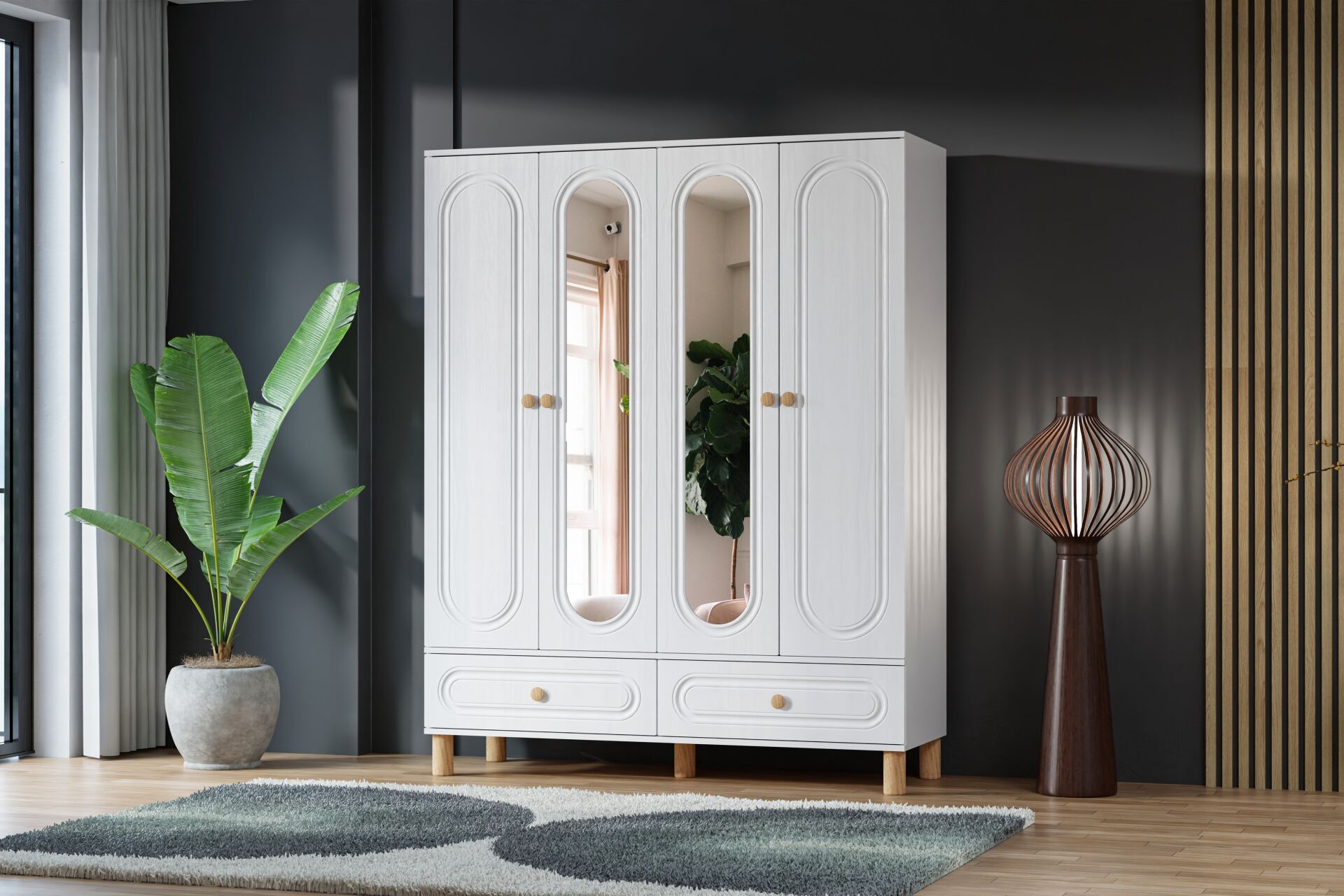 Carina Bohem 4 Kapılı Dolap - Beyaz TN0242