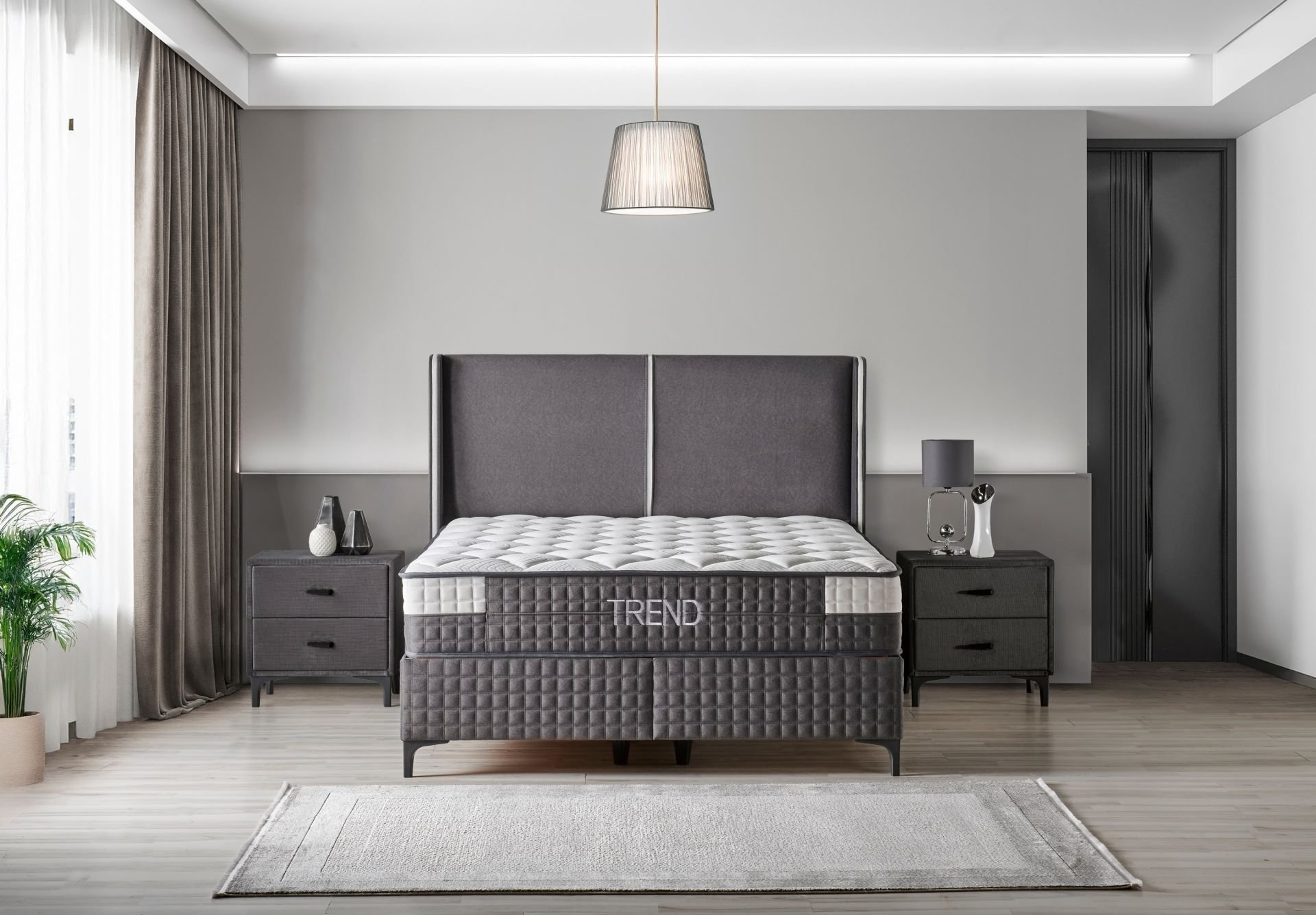 Trend Gri 160 x 200 Çift Kişilik Yatak, Baza, Başlık Seti CB3314