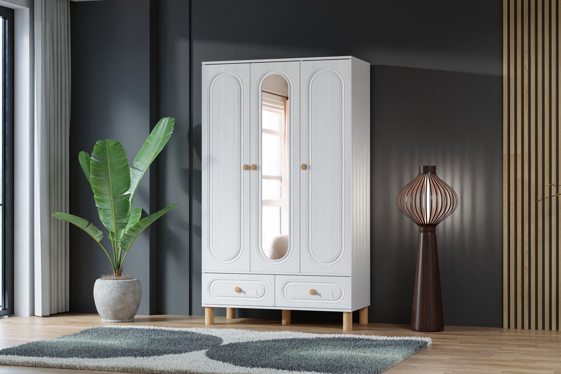 Carina Bohem 3 Kapılı Dolap - Beyaz TN0243