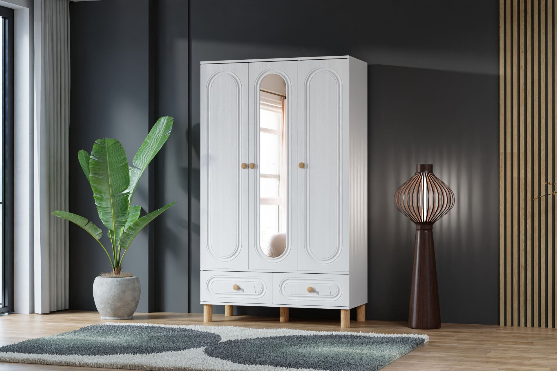 Carina Bohem 3 Kapılı Dolap - Beyaz TN0243