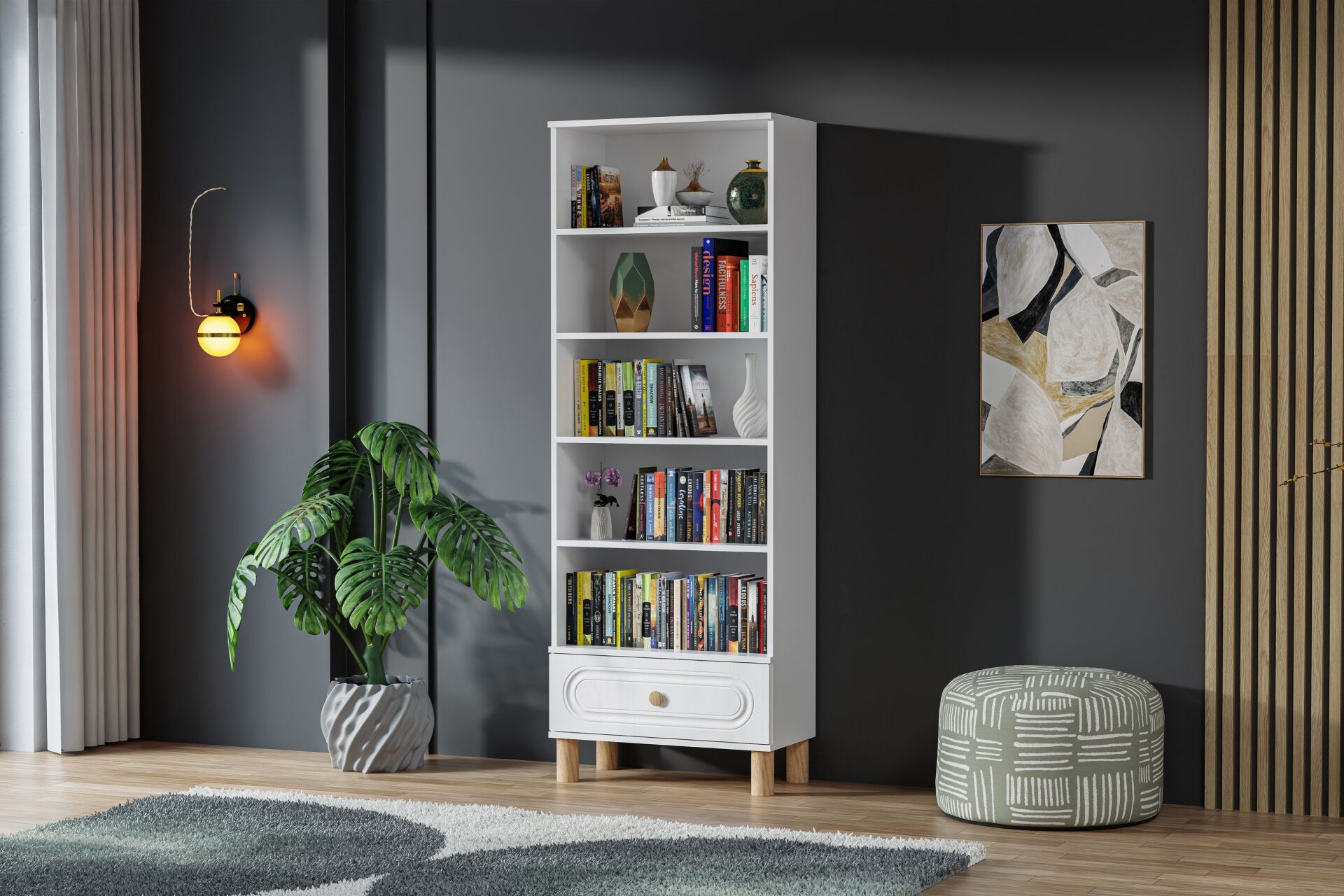 Carina Bohem Kitaplık - Beyaz TN0245