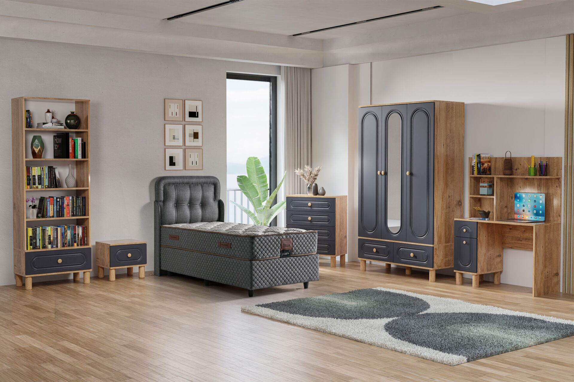 Carina Bohem Genç Odası Takımı - Atlantik Çam / Antrasit TN0249