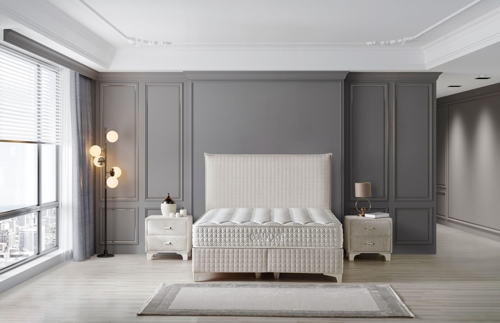 Comfort Krem 140 x 190 Çift Kişilik Yatak, Baza, Başlık Seti CB3315