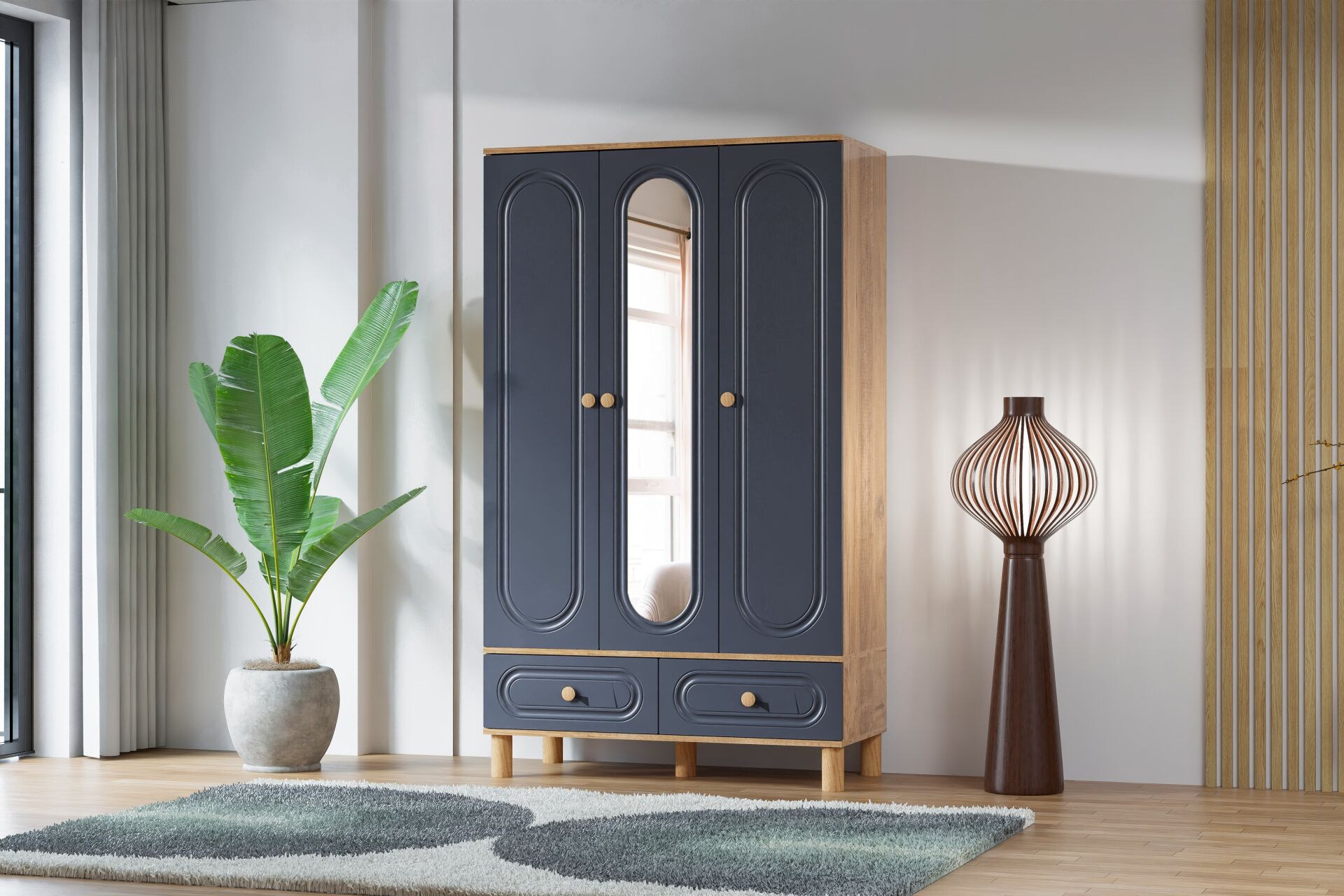 Carina Bohem 3 Kapılı Dolap - Atlantik Çam / Antrasit TN0251