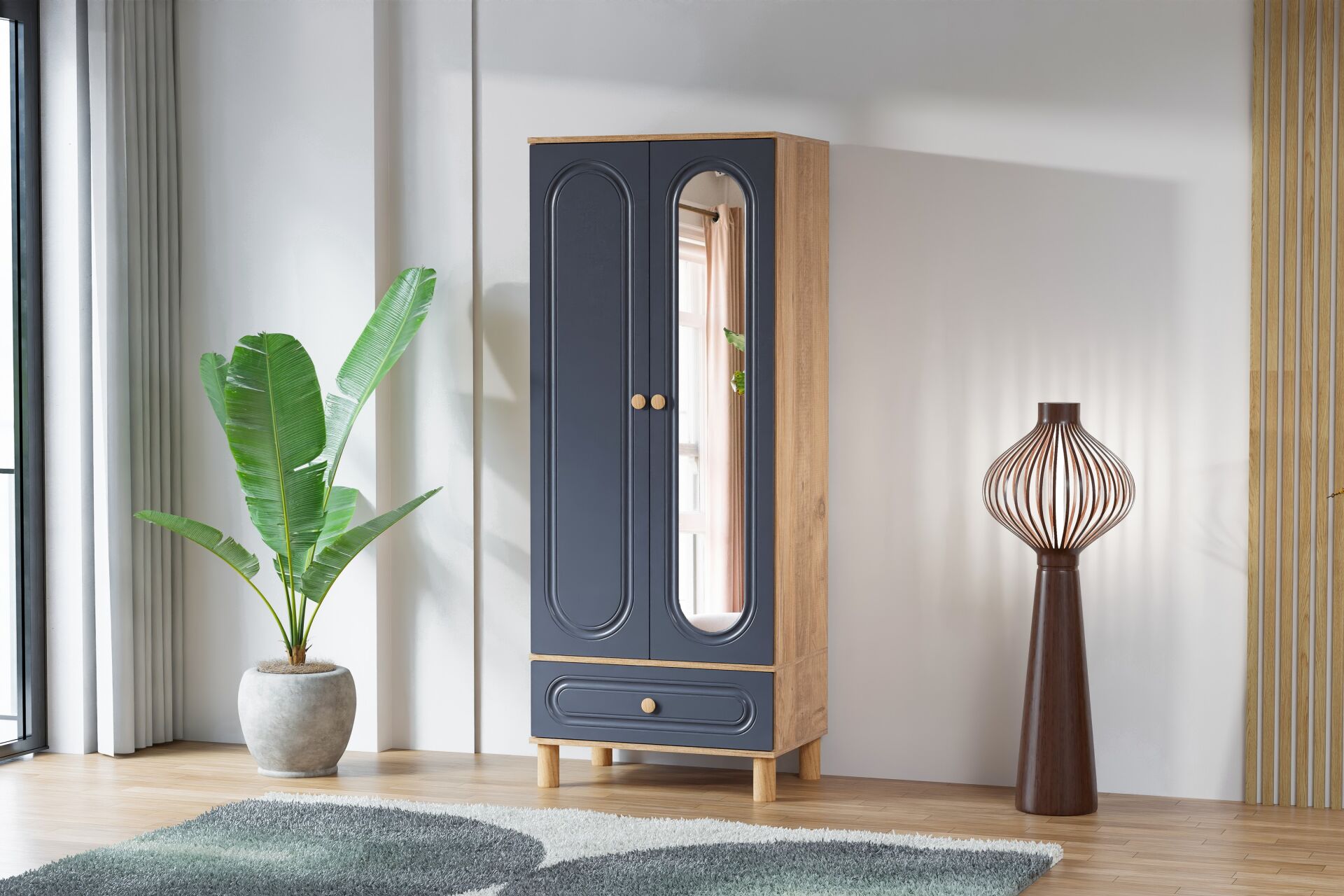 Carina Bohem 2 Kapılı Dolap - Atlantik Çam / Antrasit TN0252