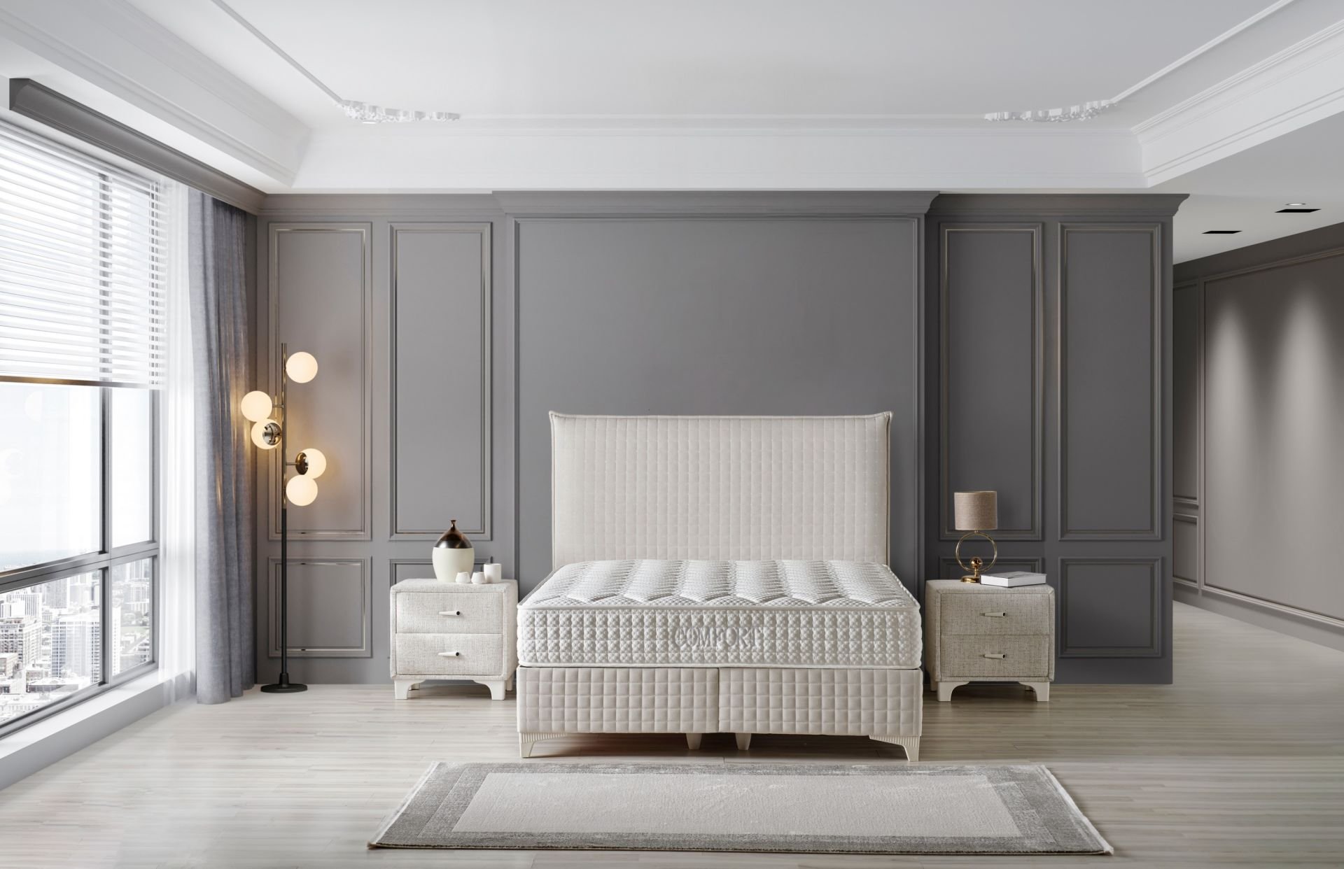 Comfort Krem 160 x 200 Çift Kişilik Yatak, Baza, Başlık Seti CB3315