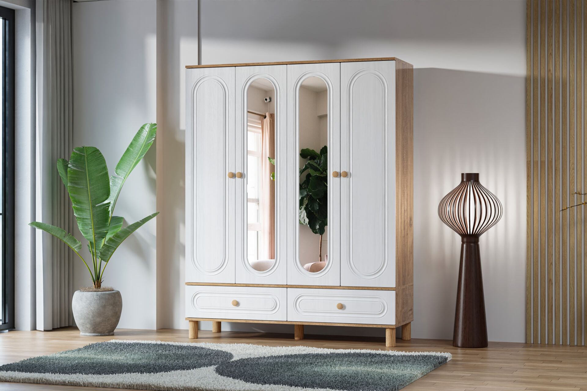 Carina Bohem 4 Kapılı Dolap - Atlantik Çam / Beyaz TN0258