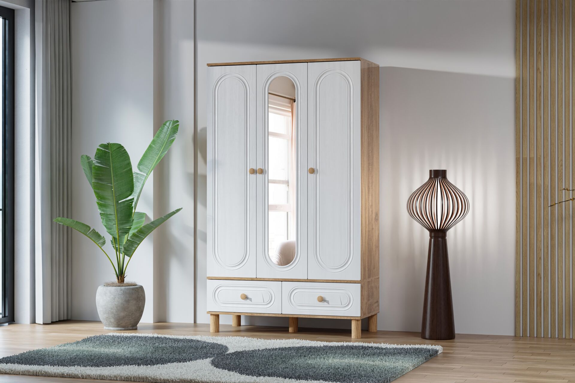 Carina Bohem 3 Kapılı Dolap - Atlantik Çam / Beyaz TN0259