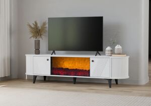 Oval Beyaz Şömineli Tv Sehpası TN0361