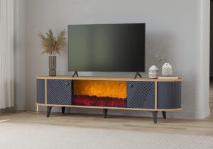 Oval Atlantik Çam-Antrasit Şömineli Tv Sehpası TN0362