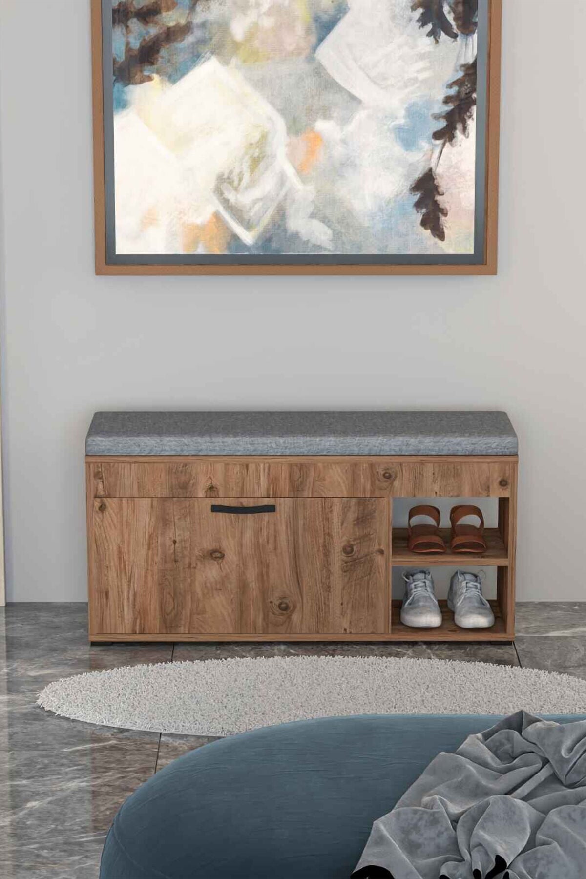 192 Atlantic Pine Multi-purpose Shoe Cabinet with Cushioned Bench and Shelves