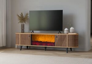 Oval Atlantik Çam-Ceviz Şömineli Tv Sehpası TN0363