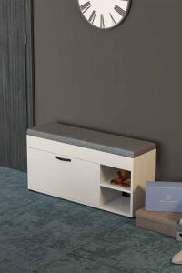 MD Puflu Ayakkabılık Bench Beyaz 90 cm