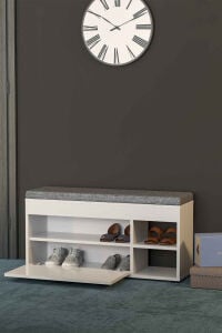 MD Puflu Ayakkabılık Bench Beyaz 90 cm