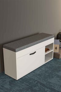 MD Puflu Ayakkabılık Bench Beyaz 90 cm