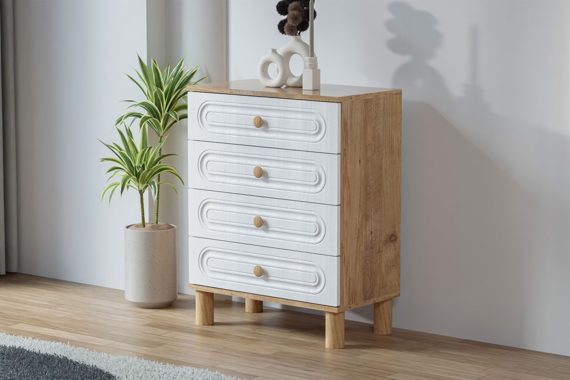 Carina Bohem Şifonyer - Atlantik Çam / Beyaz TN0263