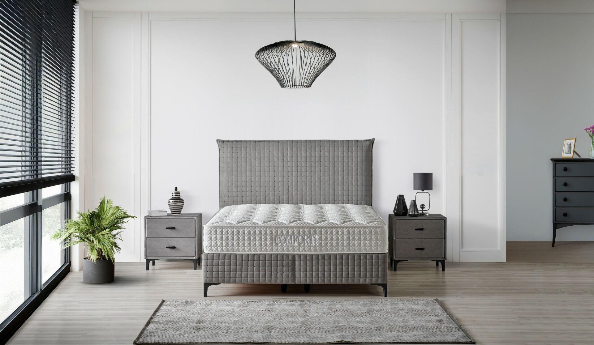 Comfort Gri 180 x 200 Çift Kişilik Yatak, Baza, Başlık Seti CB3315