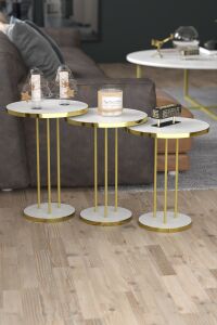 MD Gold Terra Sehpa Seti Beyaz 4'lü