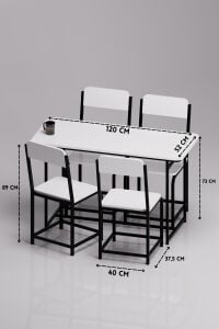 Bahçe Masa Takımı 4 Kişilik 4 Sandalyeli Masa Sandalye Seti Metal Ayak Balkon Mutfak Kafe Yemek Masası Minör Beyaz