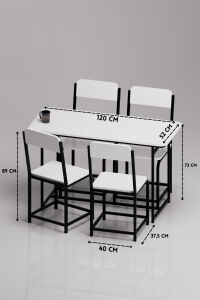 Bahçe Masa Takımı 4 Kişilik 4 Sandalyeli Masa Sandalye Seti Metal Ayak Balkon Mutfak Kafe Yemek Masası Minör Beyaz