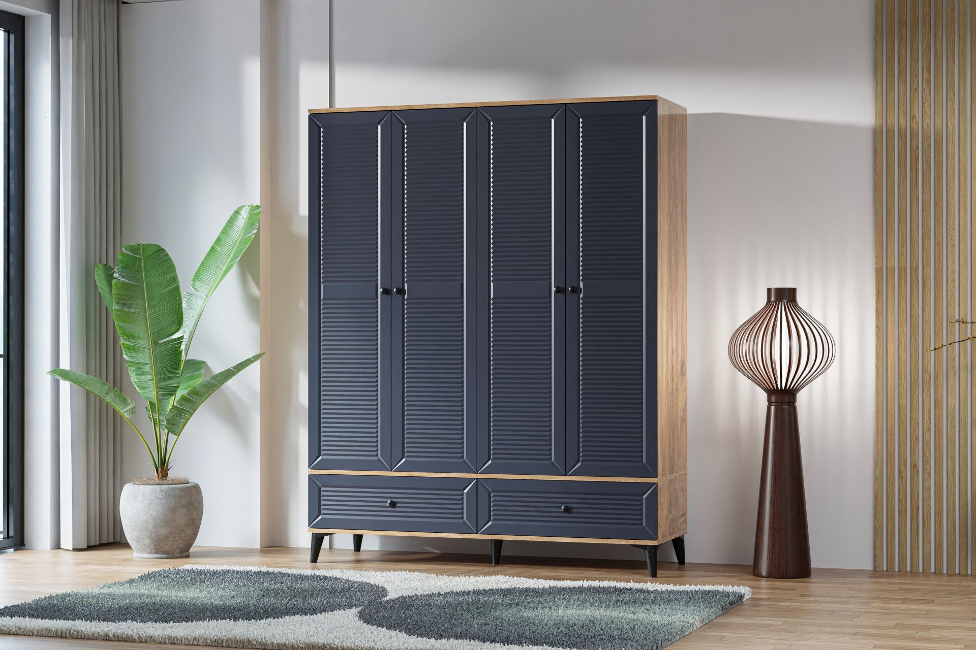 Carina Naz 4 Kapılı Dolap - Atlantik Çam / Antrasit TN0274