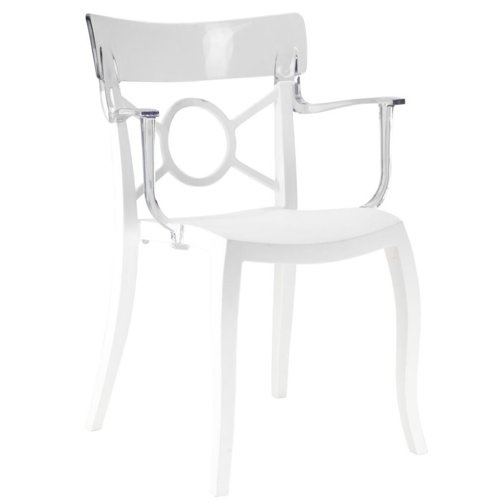 Opera-K Şeffaf Transparan - Beyaz Kollu Mutfak Sandalyesi PPT1287