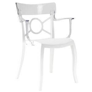 Opera-K Şeffaf Transparan - Beyaz Kollu Mutfak Sandalyesi PPT1287