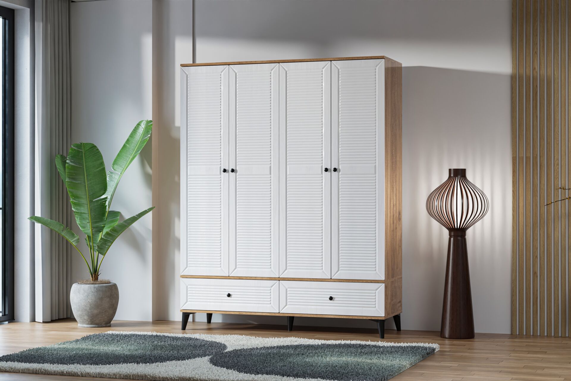 Carina Naz 4 Kapılı Dolap - Atlantik Çam / Beyaz TN0282