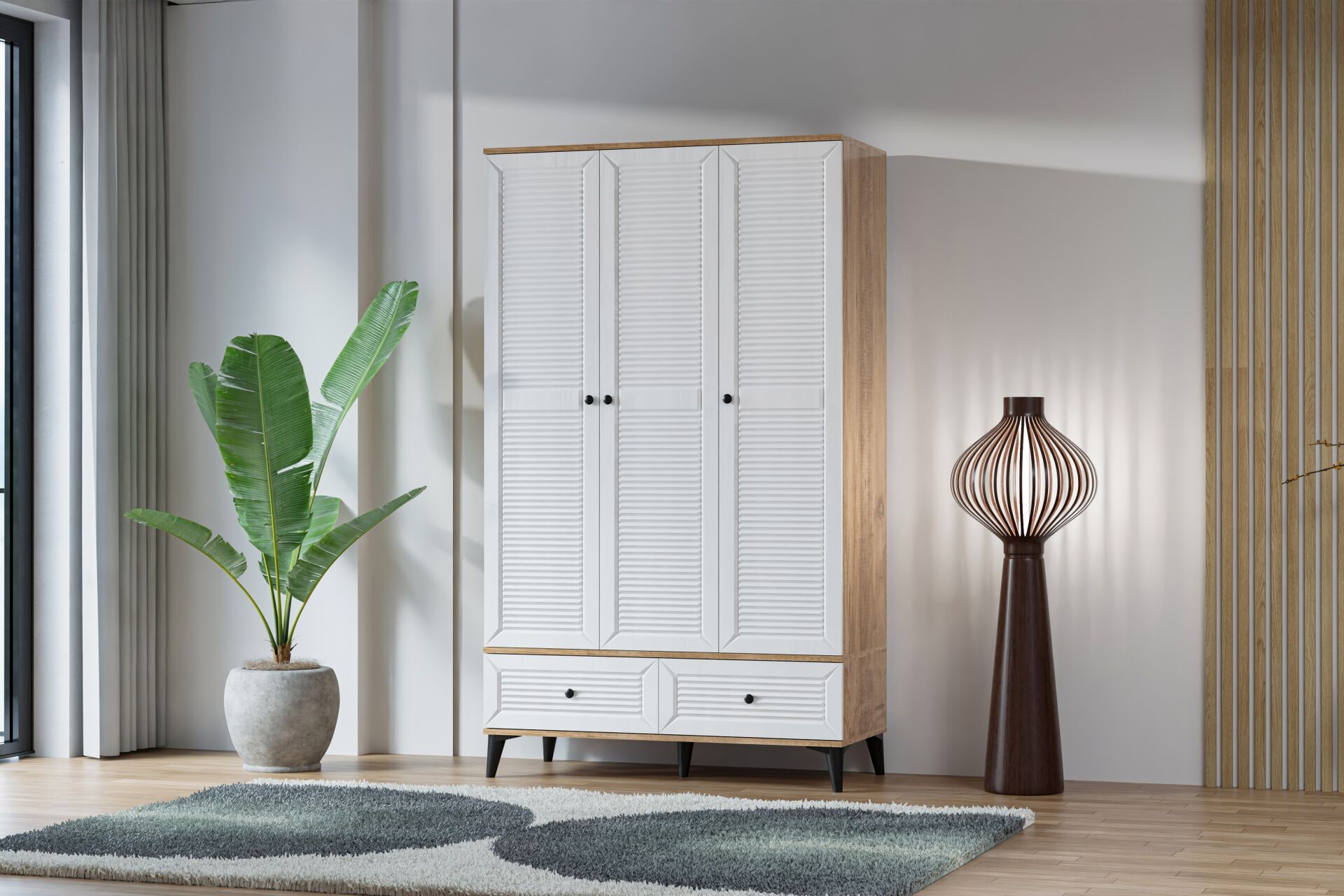 Carina Naz 3 Kapılı Dolap - Atlantik Çam / Beyaz TN0283