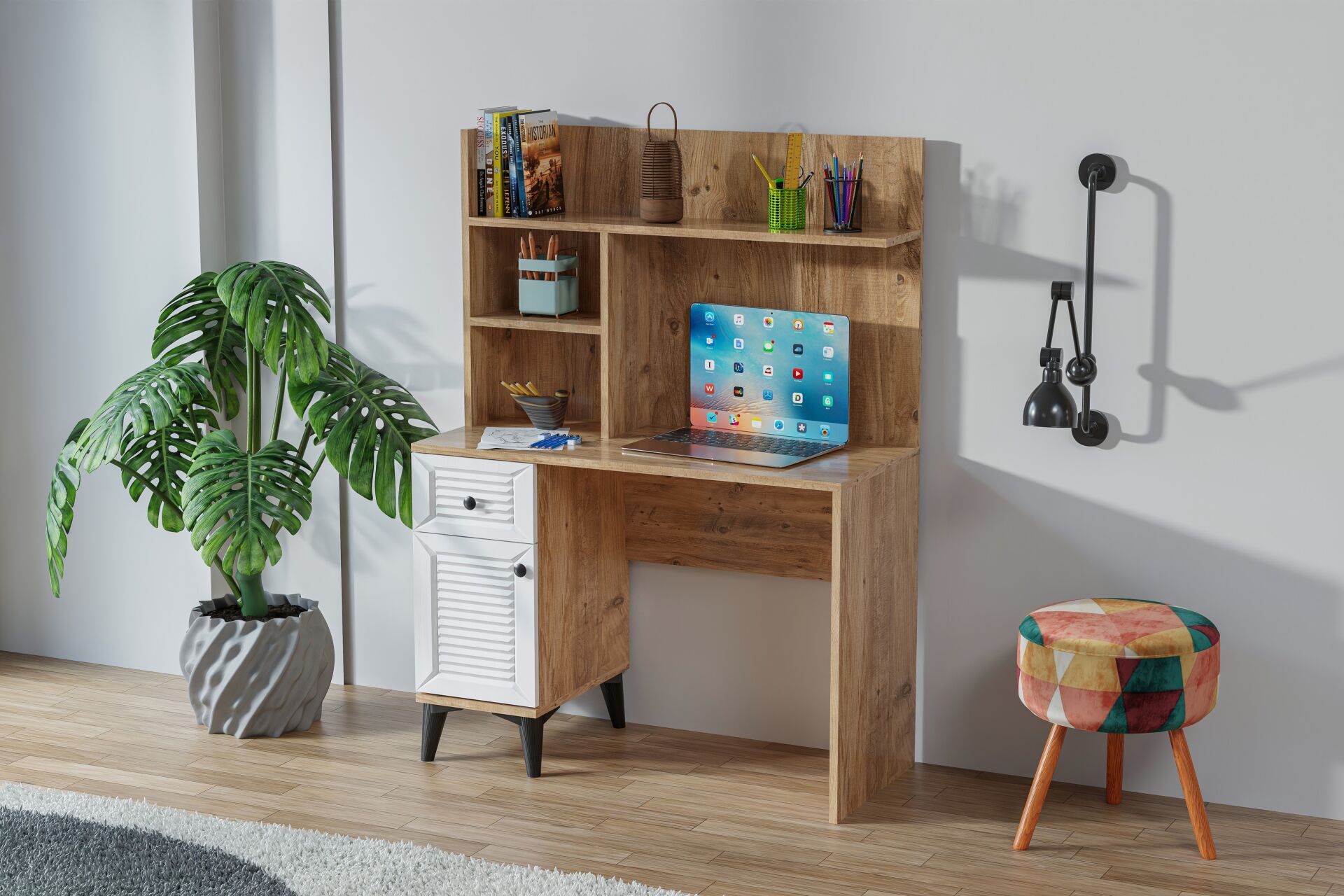 Carina Naz Çalışma Masası - Atlantik Çam / Beyaz TN0286