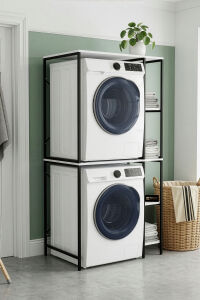 Çamaşır Makinesi Dolabı Yan Raflı Dolap Metal Banyo Organizer Çok Katlı Düzenleyici 264 Siyah