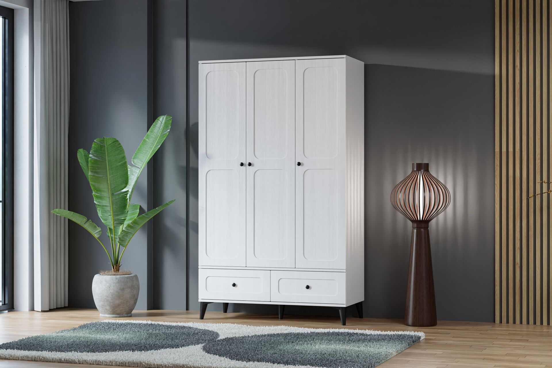 Carina Vintage 3 Kapılı Dolap - Beyaz TN0291